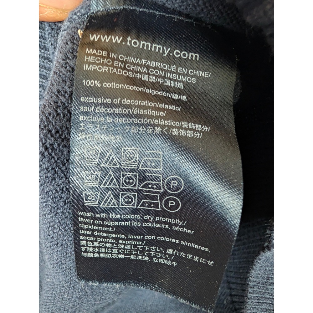 Tommy Hilfiger Mens XXL Navy Blue V-Neck Premium Cotton Knit Sweater Logo - Picture 5 of 8
